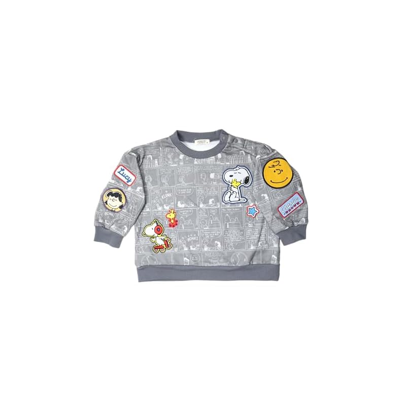 Snoopy sweatshirt, fleece lining, with patch, charcoal, size 120