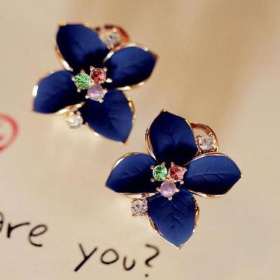 Pendientes de tuerca a la moda, accesorios exquisitos, pendientes elegantes con forma de Gardenia, pendientes de gota de aceite de perla de diamante brillante