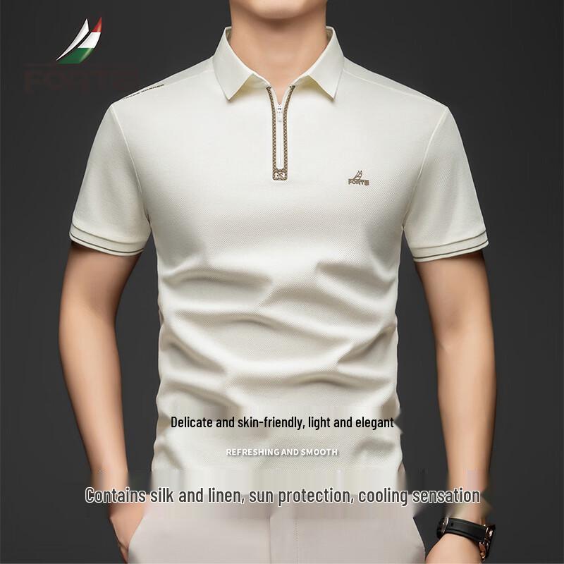 Men s Summer Silk-Linen Blend Cooling Polo T-Shirt 52