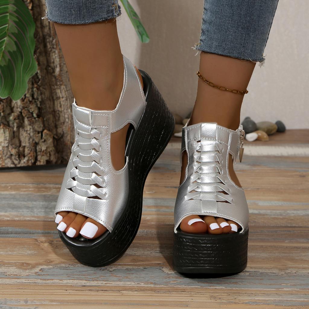Women's Wedges Sandals High Heels Rubber Sandals for Women 2024 New Summer Ladies Shoes Solid Zipper Women Platform Sandals