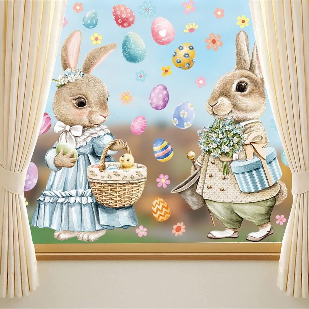 Cartoon Rabbit Bunny Glass Electrostatic Film Creative Decorative Happy Easter Bunny Decal  Store