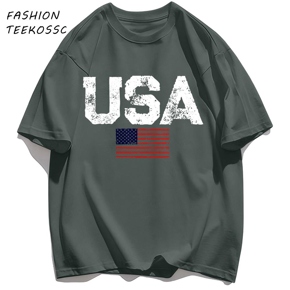 Usa Letter American Flag Printing TShirt Men Cotton Crewneck T Shirts Summer Loose Clothes Multicolor Trendy Short Sleeve