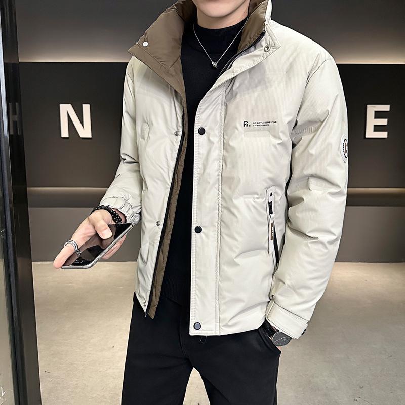 Men's Warm White Duck Down Jacket with Short Stand-Up Collar - Trendy Winter 2025 Arrival