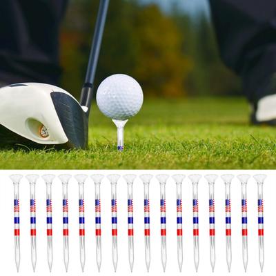 20 Pcs Golf Tees Unbreakable Reduce Friction Plastic 83mm American National Flag Print Transparent Reusable Side Spin Long Golf Accessories
