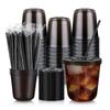 100 Pack 16 oz Plastic Cups, Disposable Iced Coffee Cups with Lids and Straws,  Smoothies Milkshakes Juice, Sturdy Crystal Clear, Home Office Party
