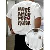 Men'S Leopard Print MORE AMOR POR FAVOR T-Shirt - American High Street Graphic Tee with Spanish Phrase, Loose Fit Round Neck Short Sleeve Shirt