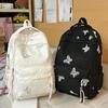 Butterfly Embroidery Backpack Casual Daily Bag Large Capacity School Bag for Students Commuters Minimalist Fashion Design with Tassel Details