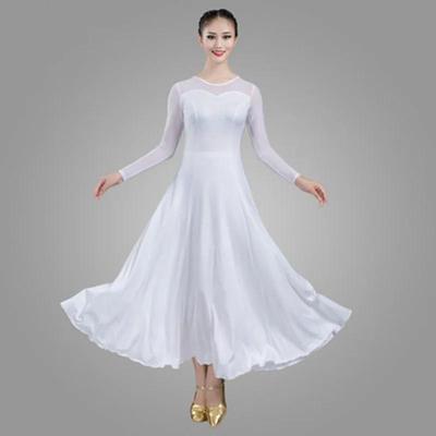 Women's Modern Dance Performance Dress with Mesh Sleeves and Patchwork Round Neckline Ballroom Dance Costume / Social Dance Attire
