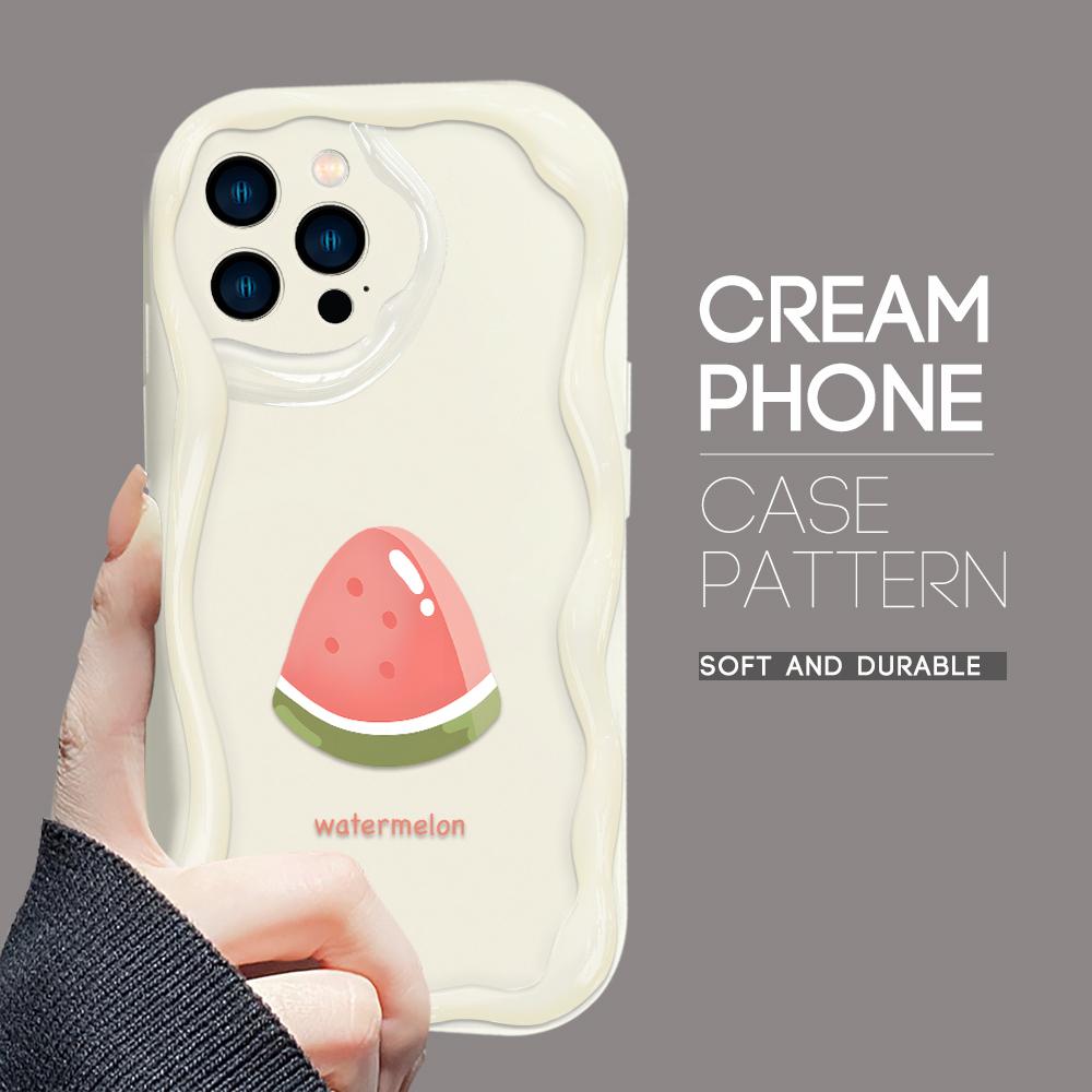 For iPhone 16 15 14 13 12 Samsung S24 S23 S22 A06 A13 A14 A15 A16 A55 Redmi Note 13 12 Watermelon Design Soft Silicone Wave Edge Phone Case