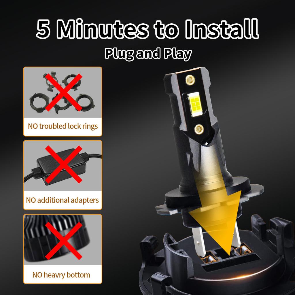 Big Power Canbus H7 H18 LED Headlight Bulbs 25000LM Plug and Play 1:1 Replace for Car Lights 6000K
