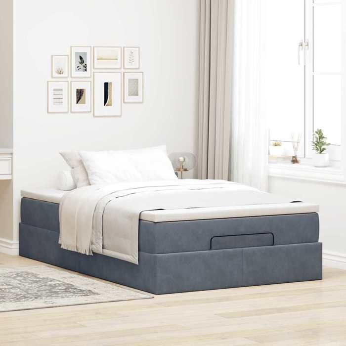 VidaXL Ottoman Bed Frame and Mattress Dark Grey 120x200 Cm Velvet, Bed Frame, Upholstered Bed Frame, Bed Frame 3311178