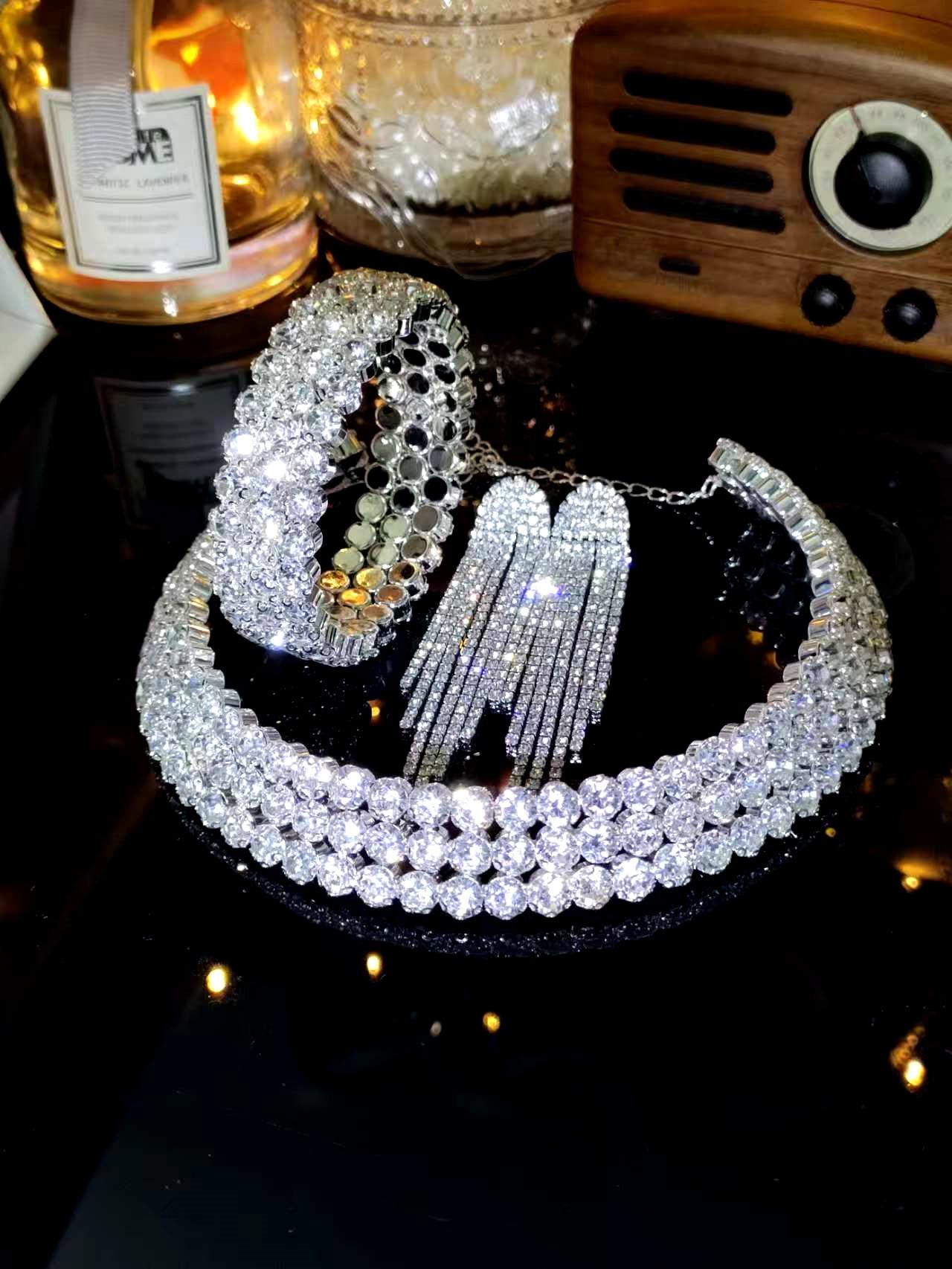 

Преміальне супер спалахне повне діамантове однорядне дворядне кольє-комір для жінок, модне розкішне кольє з ланцюжком для ключиць