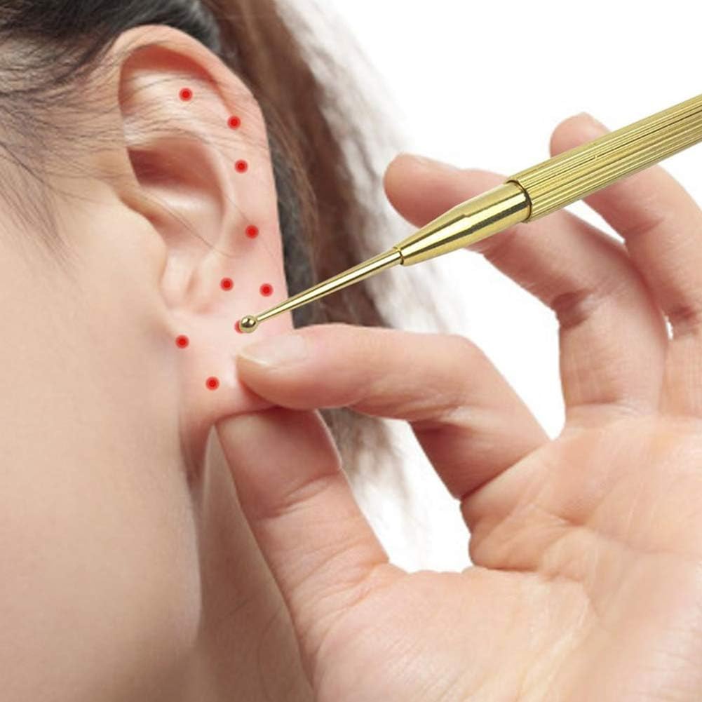 13cm Ear Acupressure Rounded Massage Stick for Myofascial Lightweight and Can be Used on the Whole Body Stick, Spring-Loaded, Brass, Tip, Acupressure,