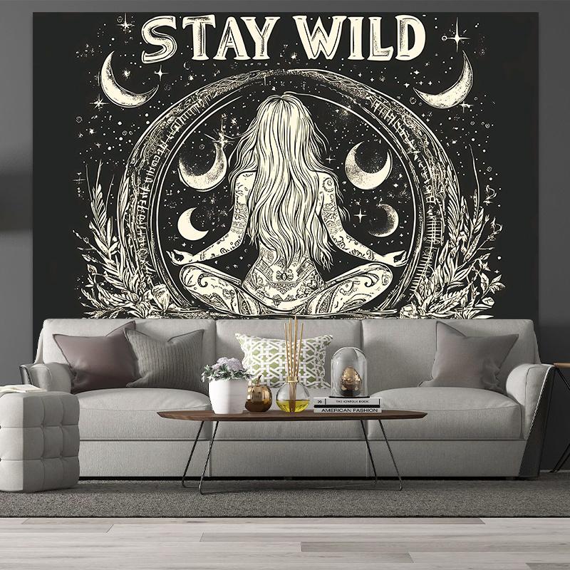 

VIKAMA Stay Wild Moon Child Tapestry Dark Forest Astrology Wall Hanging for Bedroom Yoga Studio Homestay Decor 74x94cm(29x37in)