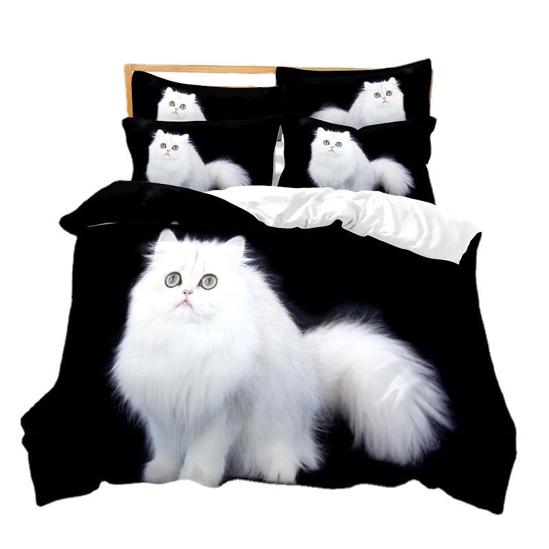 Cute Cartoon Cat Print Bedding Set For Kids, Full Size, Thick Duvet Cover, Twin Queen And King Bedroom Set, Home Textile, Winter