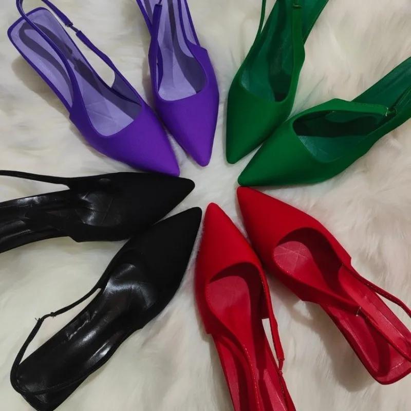 Fashion Temperament Women's Solid Color Sandals Closed Toe Slip-on Thin High Heel Office Career Shoes Sexy Pointed Back Strap Sandalias