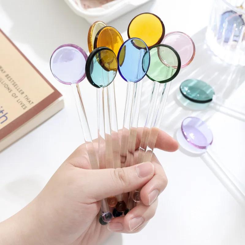 1pc Glass Dinnerware Spoon Tea Dessert Coffee Ice Cream Accessories Bar Tools New Long Handle Kitchen Accessories