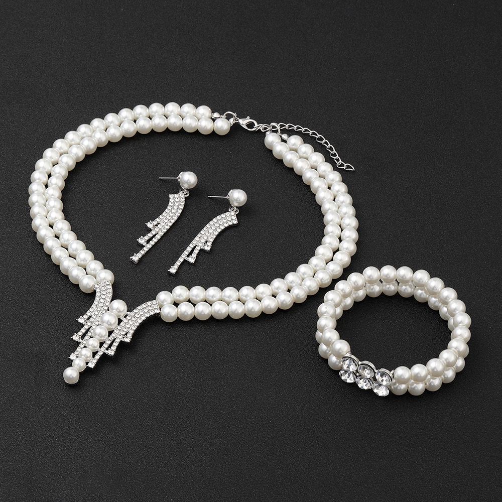 Set elegant de bijuterii cu perle: Colier, Cercei și Brățară pentru Femei