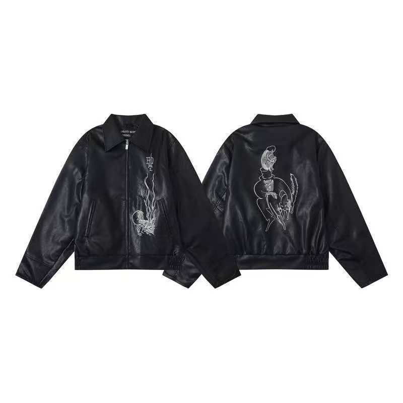 Меланхоличная Роскошная Вторая Генерация Новая «Загадочный Человек» Вышитая Кожаная Куртка S чёрный