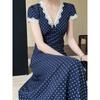 Summer Dress with V-neck, Elegant Polka Dots, Waist Slimming