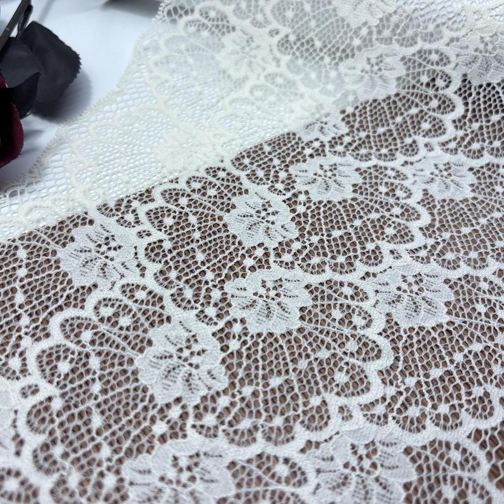 Dantelă Lată Elastică Franceză de 20 cm, Garnitură Dantelă Spandex pentru Lenjerie, Sutien, Lenjerie Intimă, Rochie, Articol de Îmbrăcăminte, Artizanat (Bej deschis, 20cm Lățime)