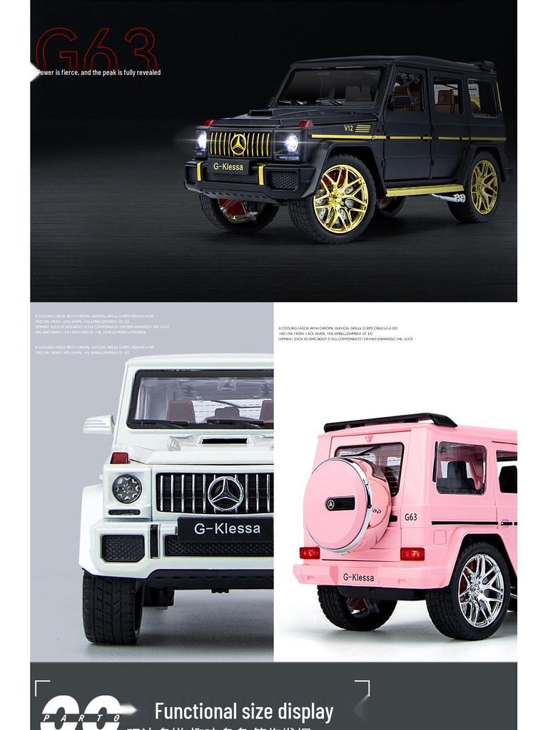 1:24 G63 Alloy Off-Road Toy Car, Six-Doors Open, Light & Sound, Pull-Back Action for Kids