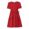 2026 Summer Women's Plus Size Red A-Line Short-Sleeve Waist-Cinched Dress