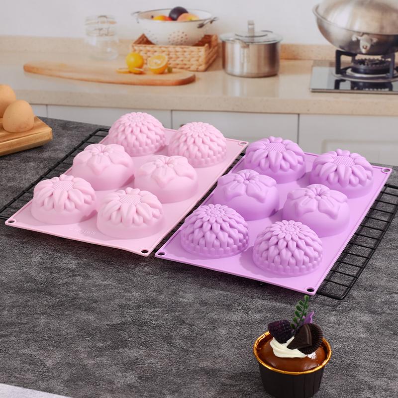 6-Cavity Silicone Flower Shape Cake Molds Fondant Shape Decorating Ice Cube Trays for Homemade Cake Chocolate Cupcake