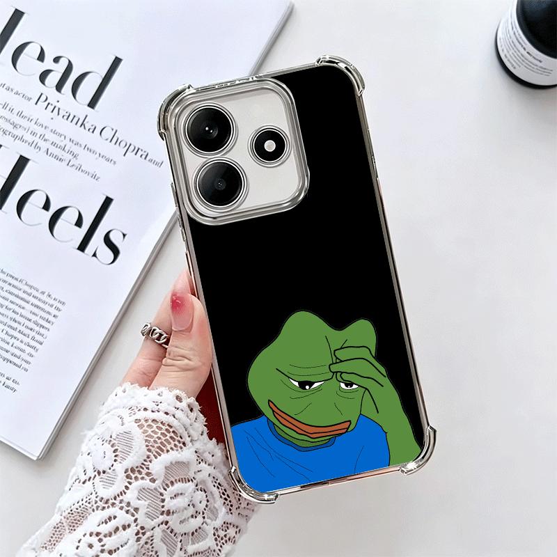 Funny Sad Forg P-Pepe Meme Plating Phone Case For Xiaomi Redmi Note 14 15 Pro Plus 13 12 11 11S 11T 10 9S 9 5G Anti-Fall Airabag