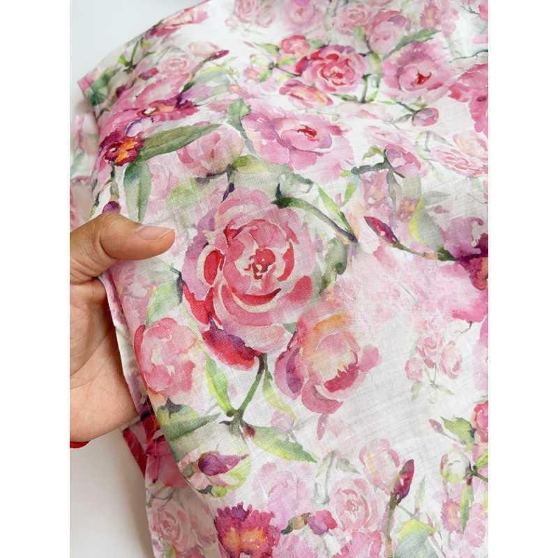 Watercolor Printed Shirt Versatile Thin Linen Floral Blouse French Versatile Women's Top