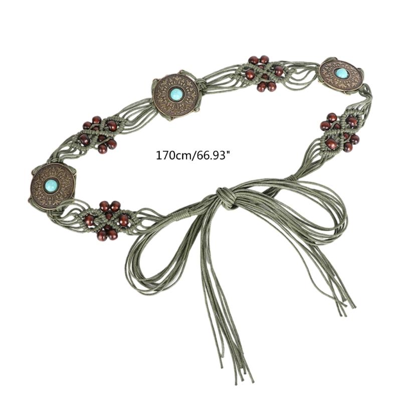 Women Shirt Waist Belt Vintage Bohemian Adjustable Braided Waist Belt with Tassels Women Dress Shirt Wide Waist Belt