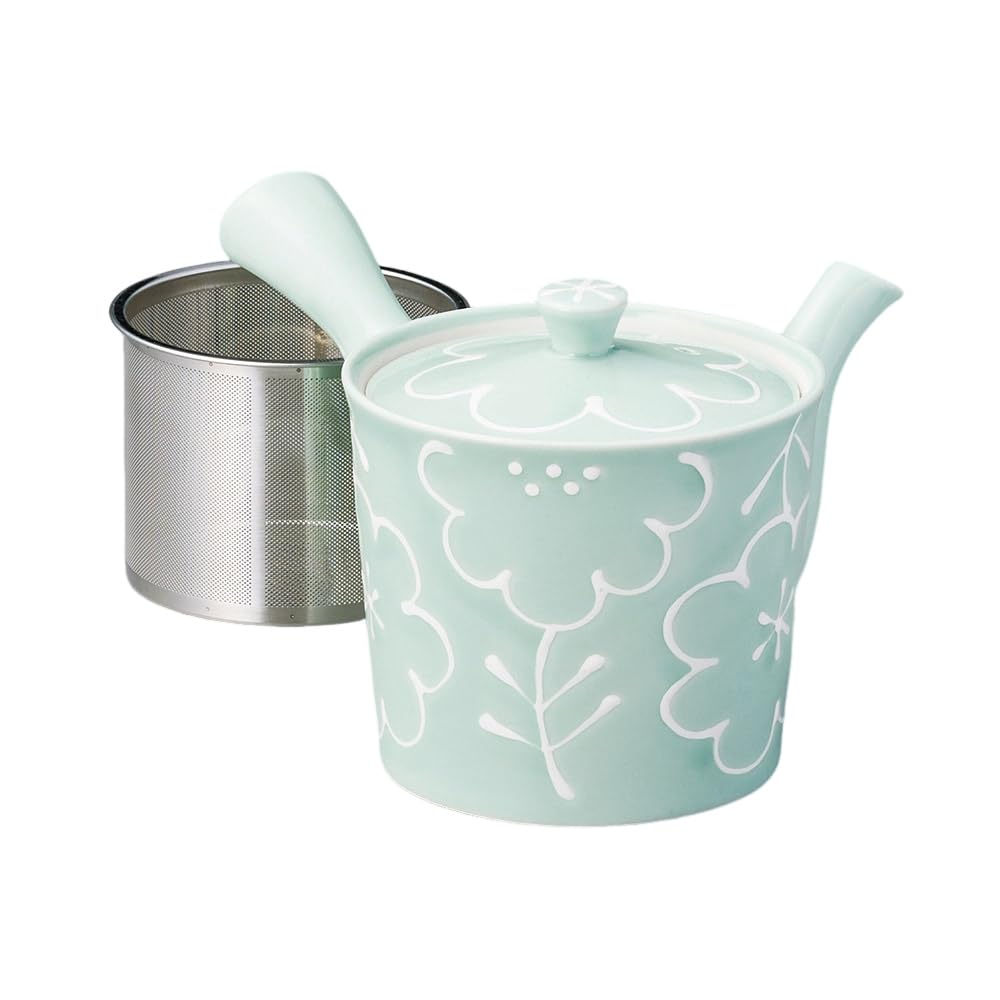 Maria SS Teapot Steel with Made In Stylish Ale-net Arita-yaki (Stainless Strainer), 10x10cm, 400cc, Green, Porcelain, Japan,