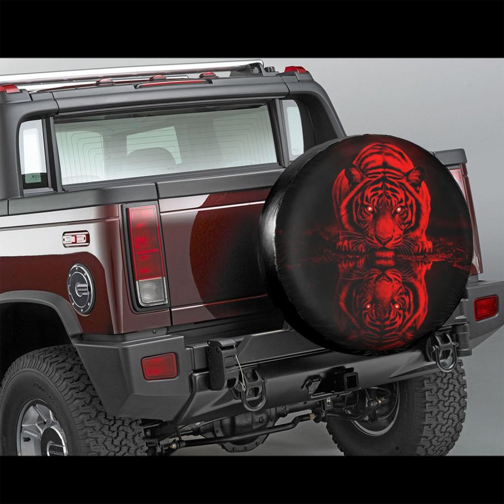 Single Pack Of Red Tiger Tire Cover Made From Polyester, Suitable For And Spare Tires Sized 14", 15", 16", And 17"