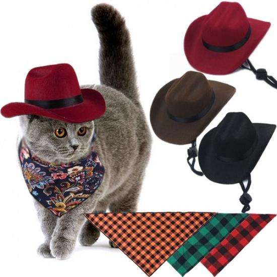 Pet Hat Dog Western Cowboy Hat Pet Triangle Scarf Photo Prop PetAccessorie E