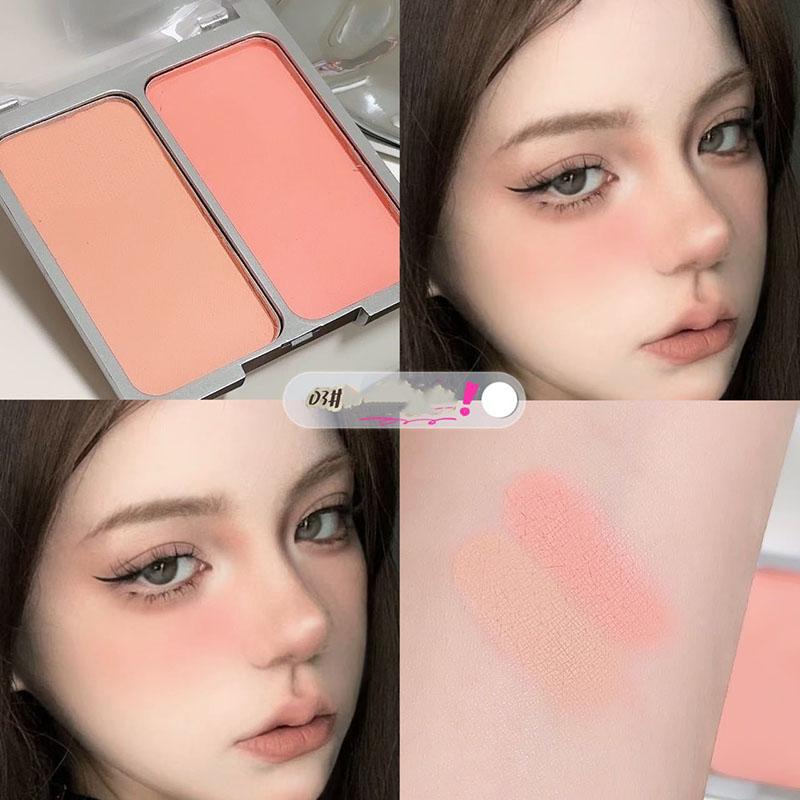 

Двухцветная палитра румян Natural Matte Brighten Skin Blusher Milk Peach Pink Purple Apricot Rubor Rouge Korean Dupes Makeup