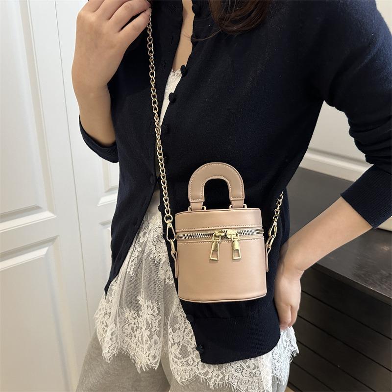 Double zipper portable bucket bag women's bag summer new shoulder bag trendy chain messenger bag