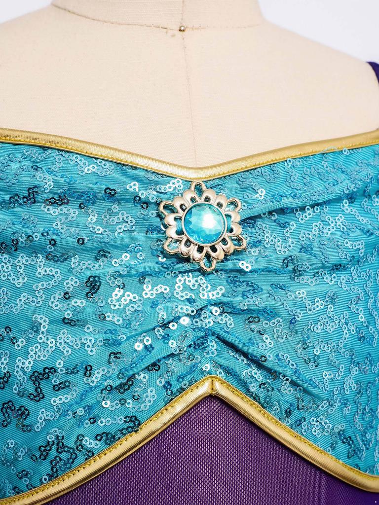 Girls Belly Dance Costume Arabian Princess Rompers Sequined Waist Tulle Overlay Jumpsuit Contrast Color Rhinestone Decor