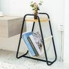 Japanese Iron Side Table with Linen Storage Bag Removable Wood Round Tea Table Strong Bearing Simple Modern Sofa Bedside Table