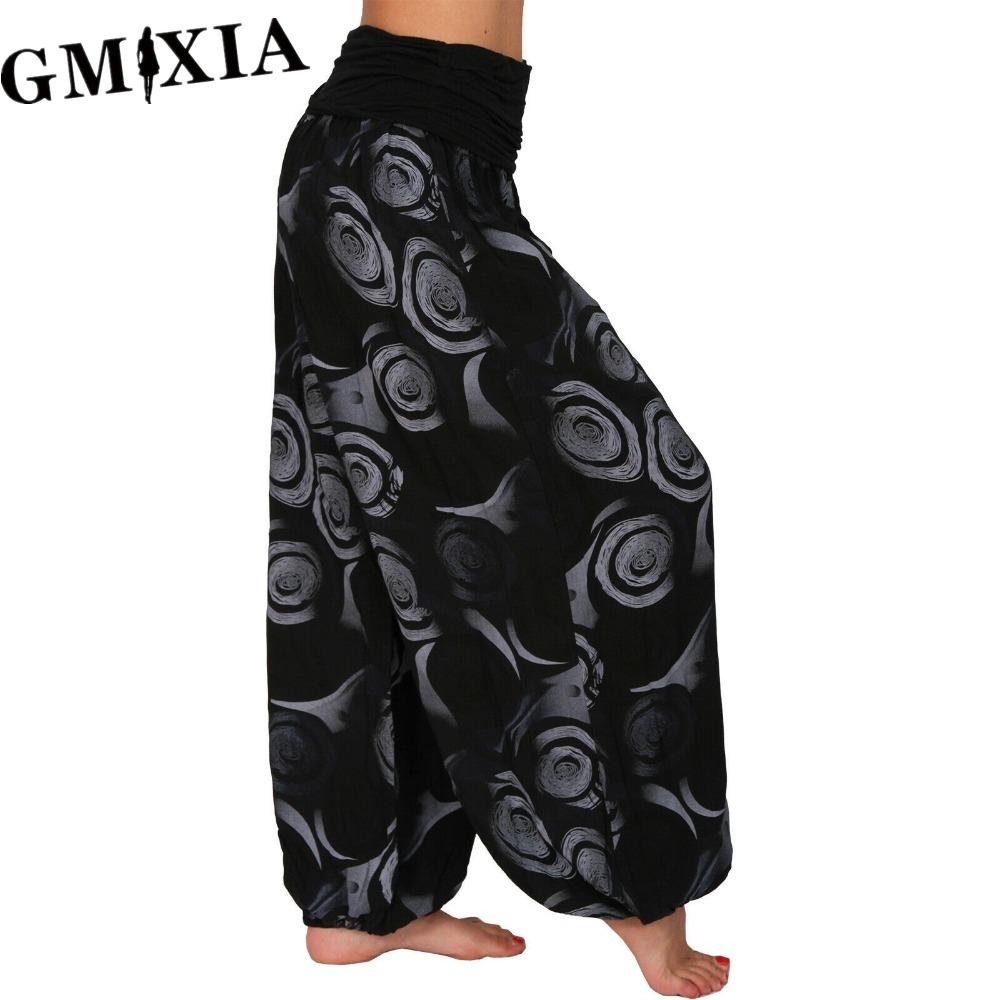 

GMXIA 15 Color Women Casual Elastic Waist Plus Size Print Long Trousers Straight Loose Long Pants Haren Trousers XXXXL чорний