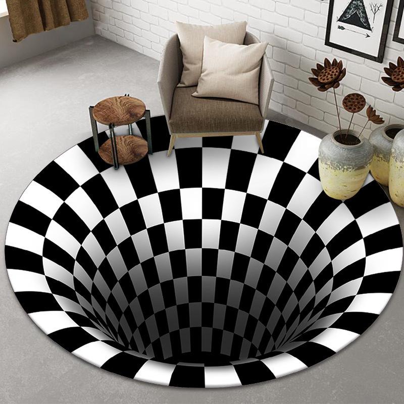 3D Illusion Halloween Black & White Round Carpet for Bedroom & Living Room