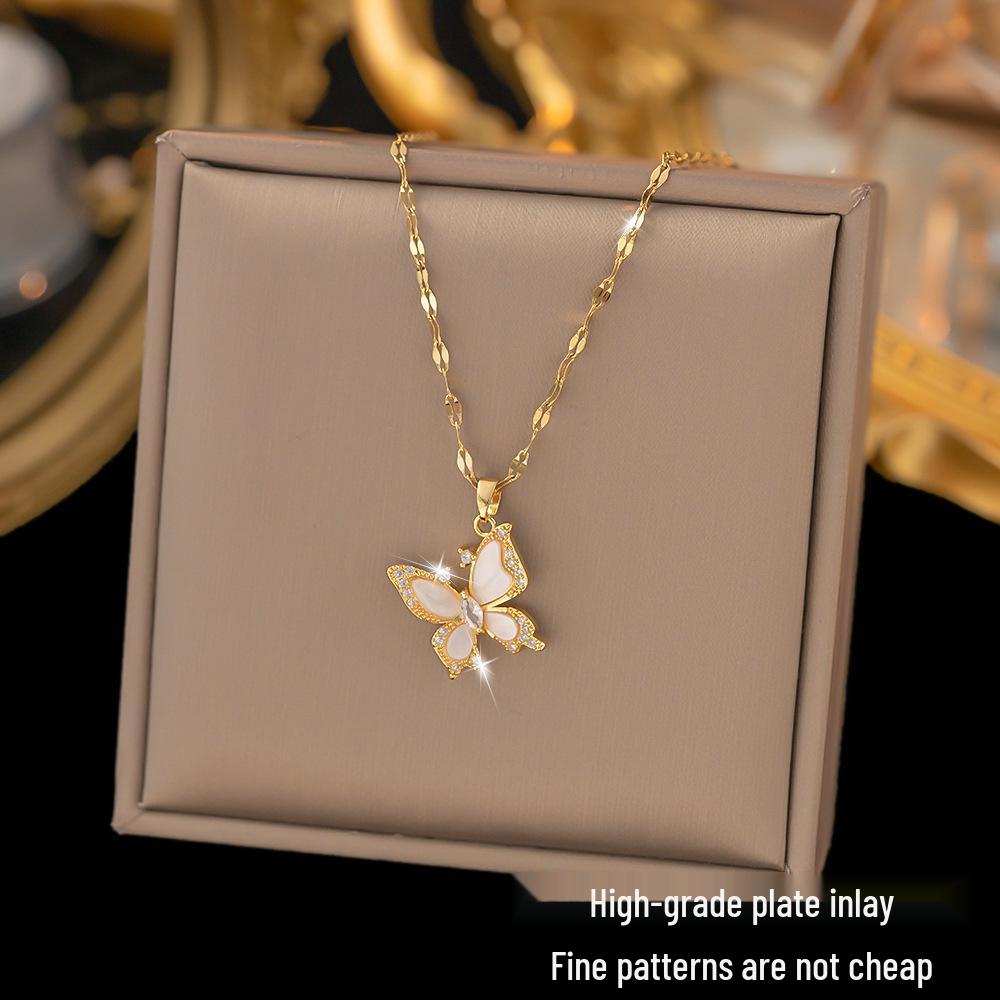 Chic Non-Fading Titanium Steel Necklace for Women with Unique Design and Sparkling Copper Pendant