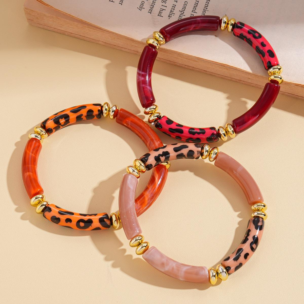 Трехкомпонентный акриловый круглый сшитый браслет-украшение на эластичной веревке с принтом леопарда