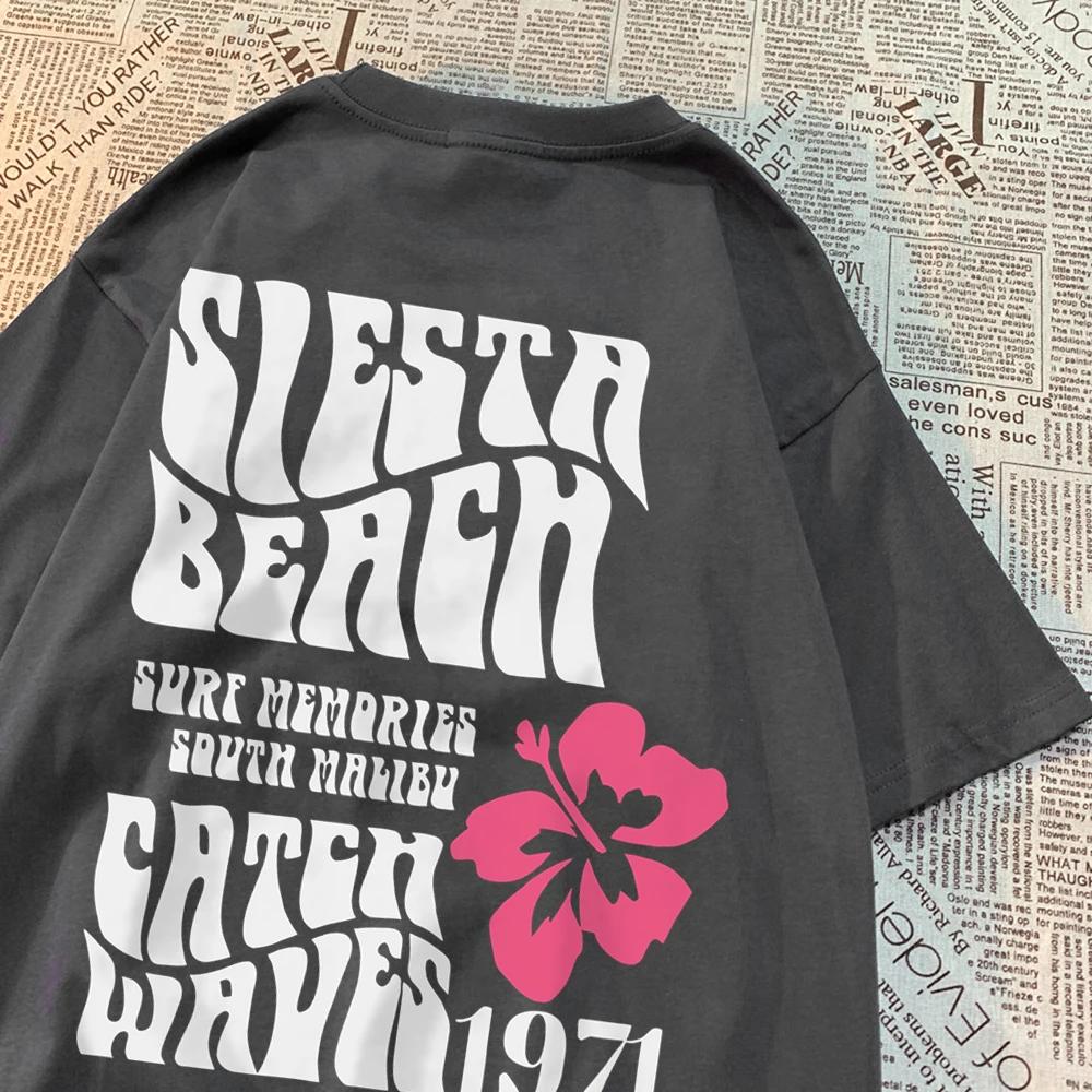 Siesta Beach Catch Waves 1971 Pánské Dámské Tričko Značková Kvalita Krátký Rukáv Oversize Hip Hopové Tričko Kulatý Výstřih Bavlna Volné Topy