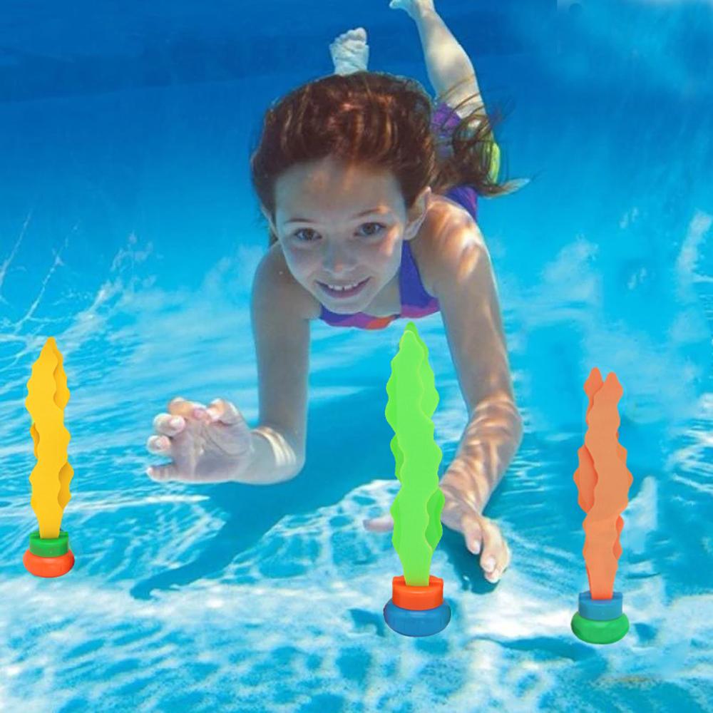 3 Pcs Kids Diving Pool Toys Sea Plant Shape Outdoor Swimming Pool Children Games Interactive Training Underwater Grabbing Toys
