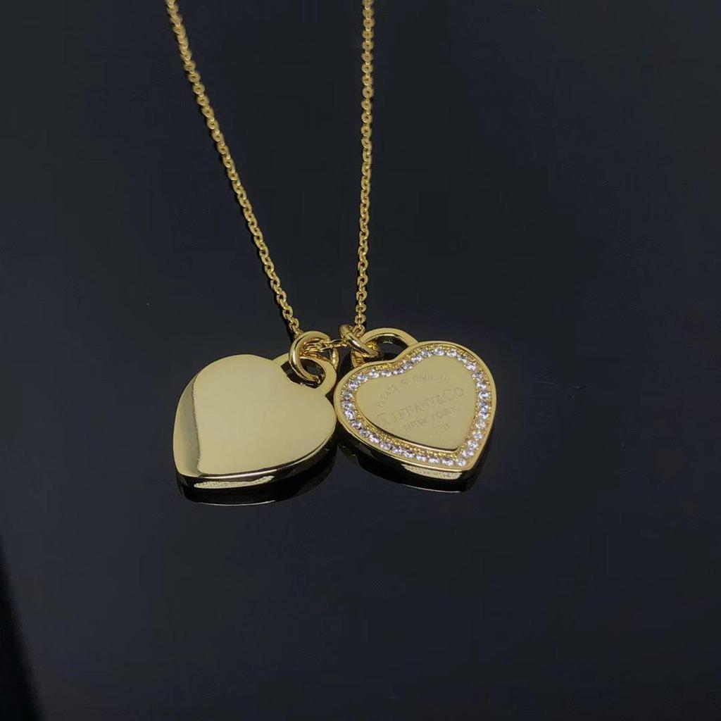 Collar con Colgante de Corazón de Plata de Ley 925 para Mujer Familia T con Diamantes y Esmalte, Cadena Clavicular Azul Clásico, Colgante para Mejor Amiga