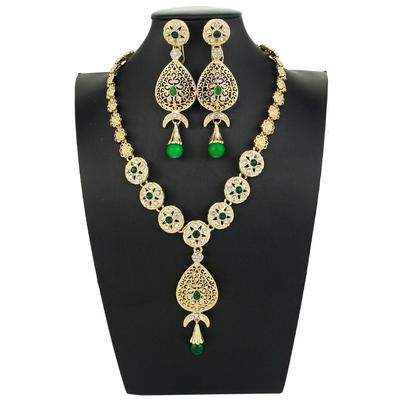 Gold Color Bride Jewelry Sets Women Long Crystal Drop Earring Set Pendant Necklace Arabic Wedding Jewelry