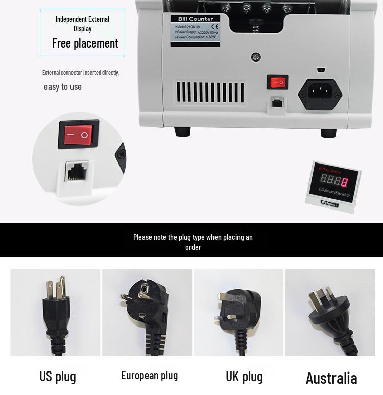 2108UV Banknote and Currency Counting Machine for Laos, Cambodia, Myanmar, Japan, South Korea, Philippines, Malaysian Ringgit, Europe, and America