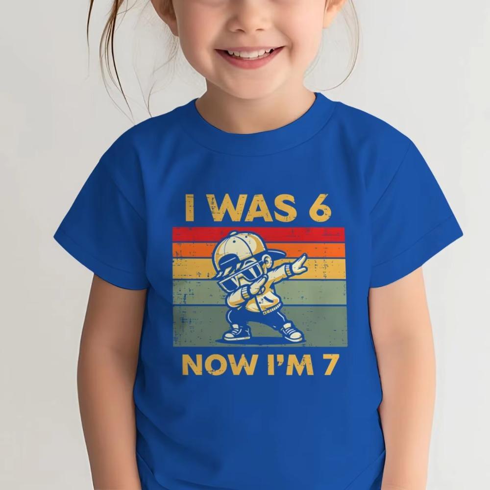 Kids Seven Year Old Cotton T-shirt Tops I Was 6 Now I'm 7 Birthday Funny 7th B-day Gift for Boy 67 Meme Birthday Cotton Tee