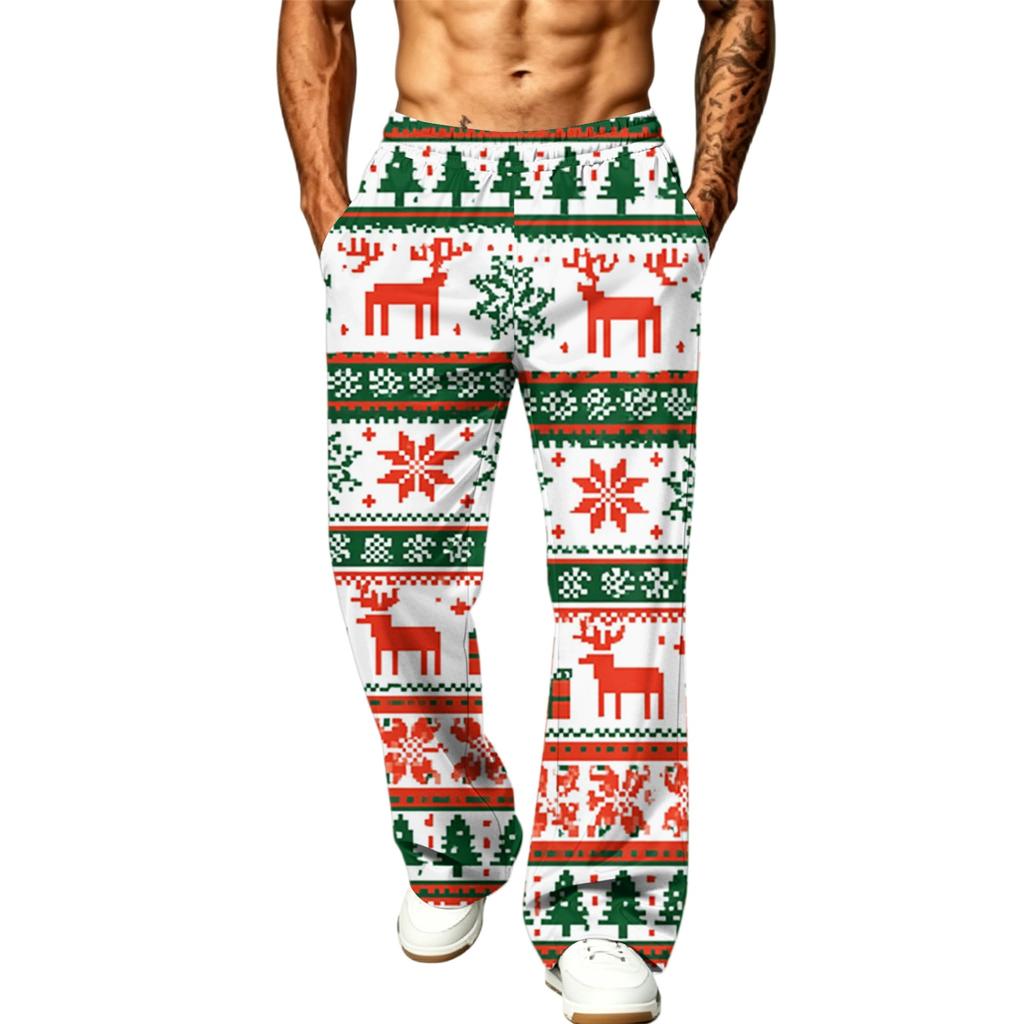 Men's Casual Loose Wide Leg Christmas Print Sweatpants with Pockets for Sports and Holiday Wear