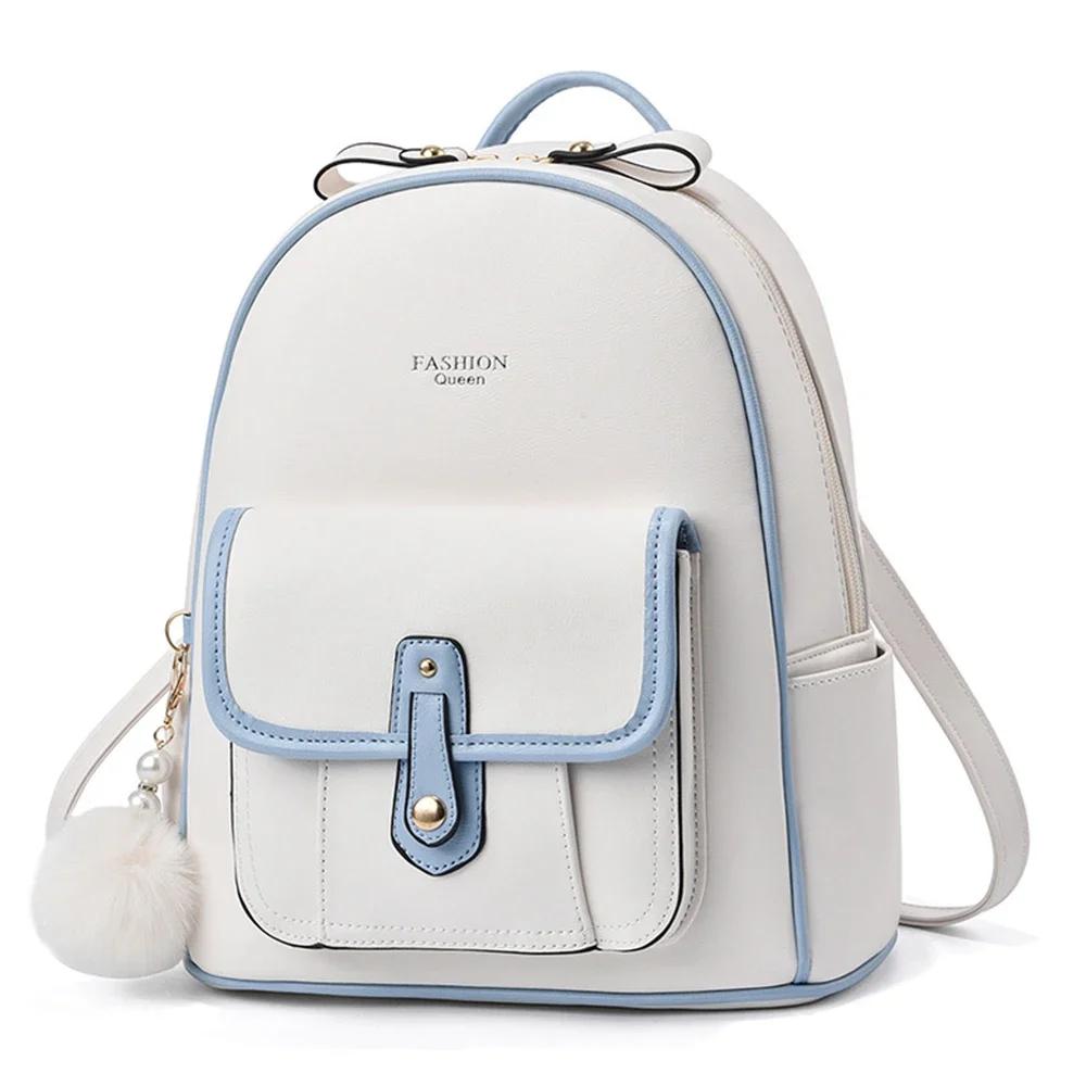 

Simple Solid Color Pu Leather Shoulder Backpack Fashion Small Rucksack Cute Mini Travel Backpack Girl Teenager Leather Backpacks XS(about 24x14x26cm)